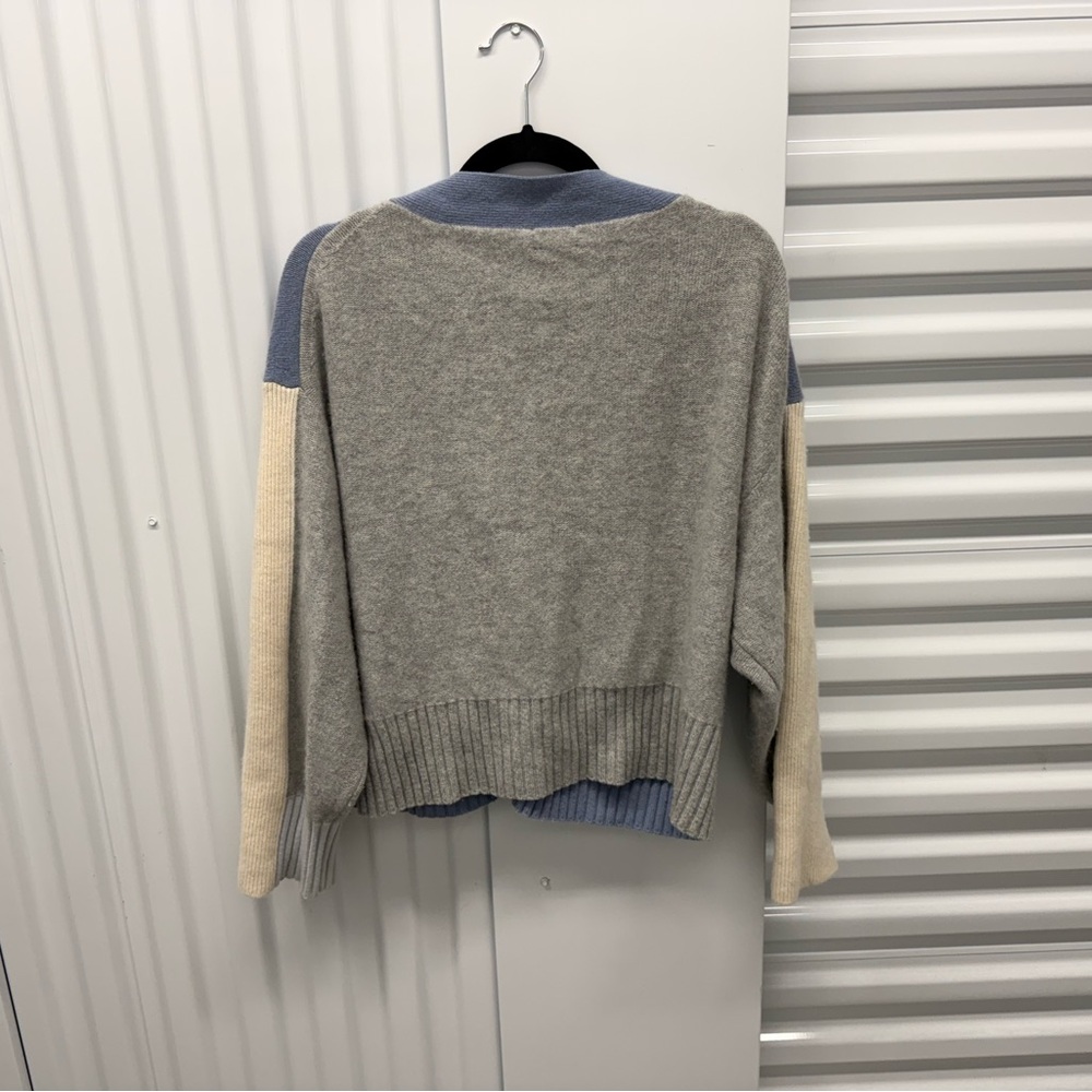 Colorblock Sweater Cos cashmere cardigan blue cream gray v neck oversized knit - Picture 4 of 8